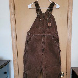 Carhartt Brown Bib Overalls Duck Brown Quilt Lined 34x28 Broke In